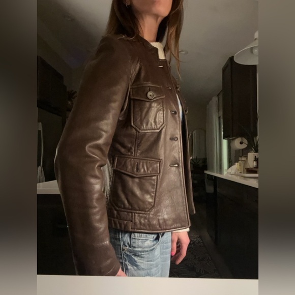 Mint! Vintage Authentic Leather Jacket Banana Republic Fitted Dark Brown Sz 2 - Picture 6 of 13